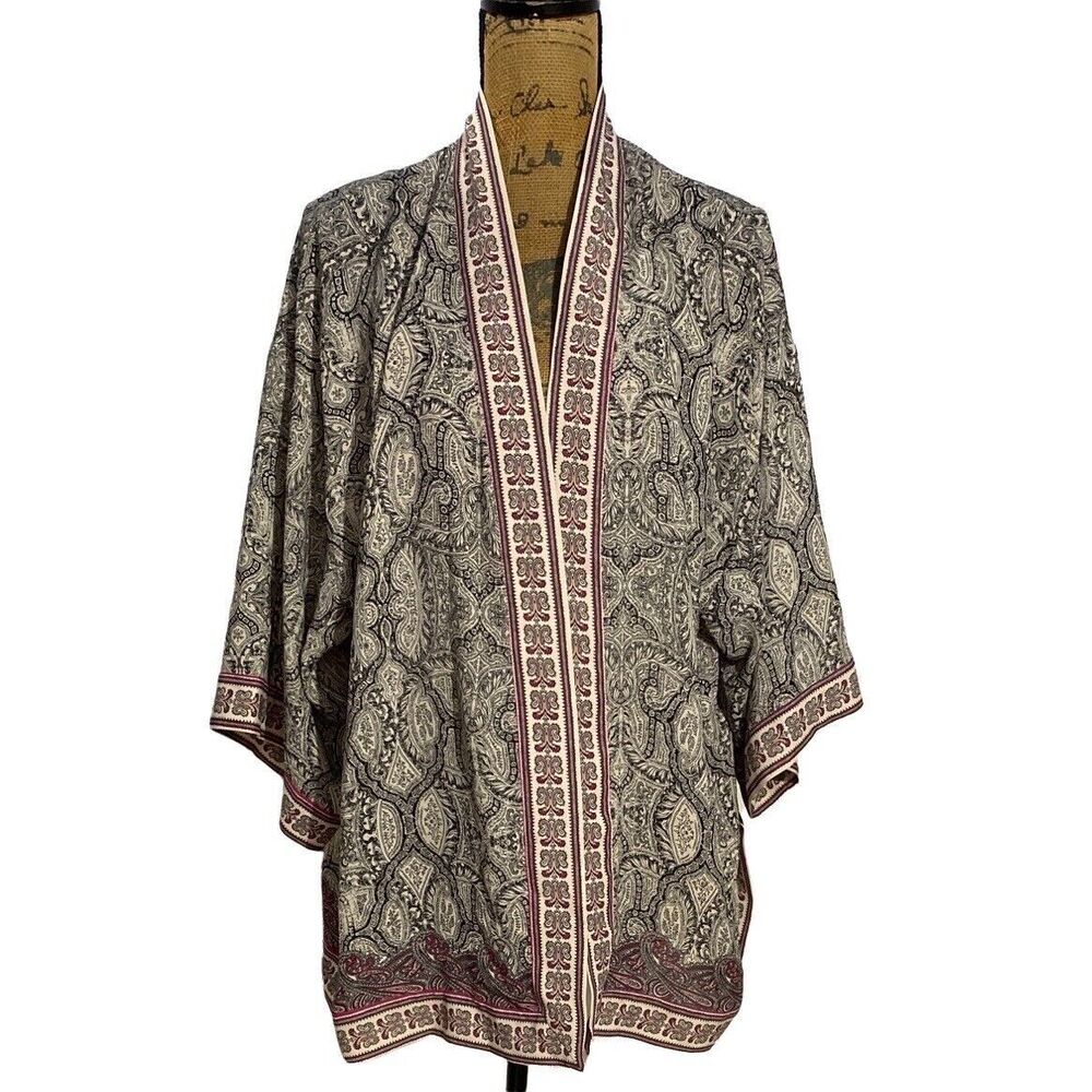 Max Studio Kimono LARGE Beige Black Pink Burgundy Boho Cardigan Washable